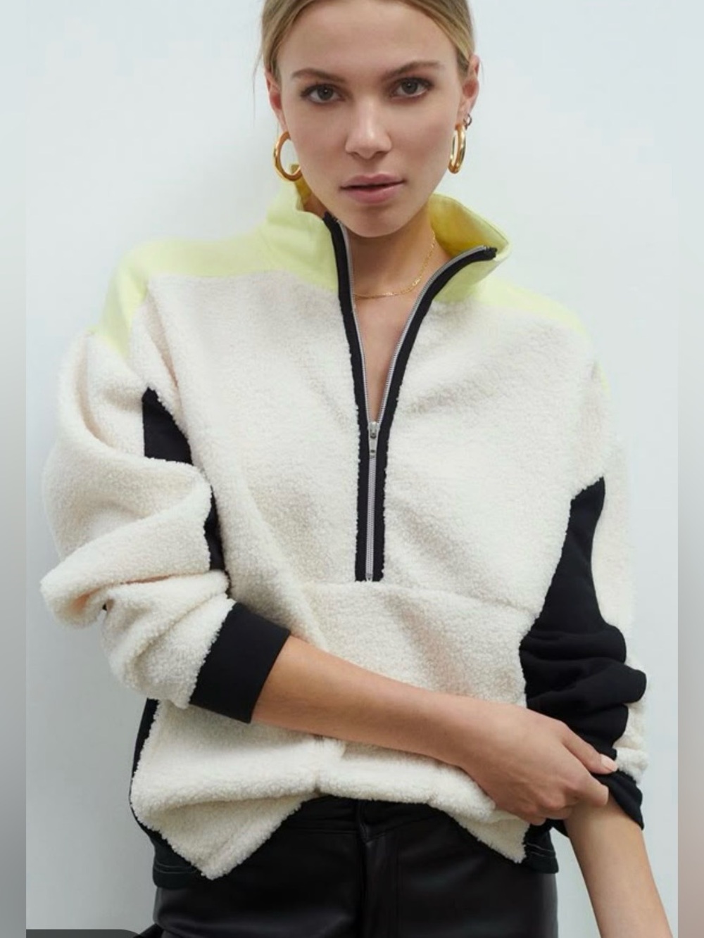 Sanctuary Half-Zip fireside sweatshirt in Cream, Black & Yellow